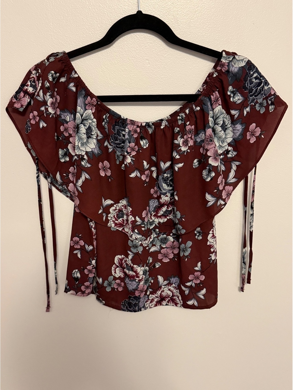 Off the Shoulder Burgundy Floral Top